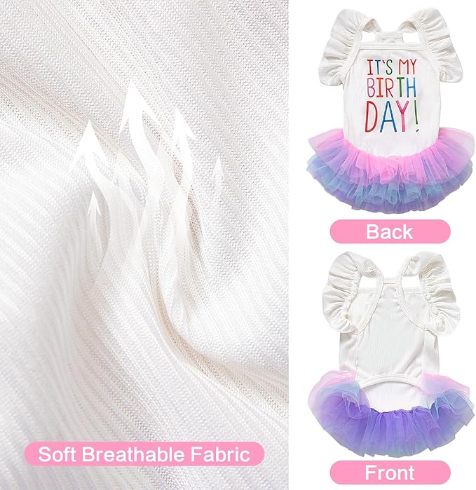 Dog Birthday Dress It's My Birthday Dog Dress Small Doggy Girl's Tutu Dresses Ruffle Sleeless Puppy Clothes Tulle Lace Skirt Pet Costume Cat Outfits (White, XXS(2.5-4lb))