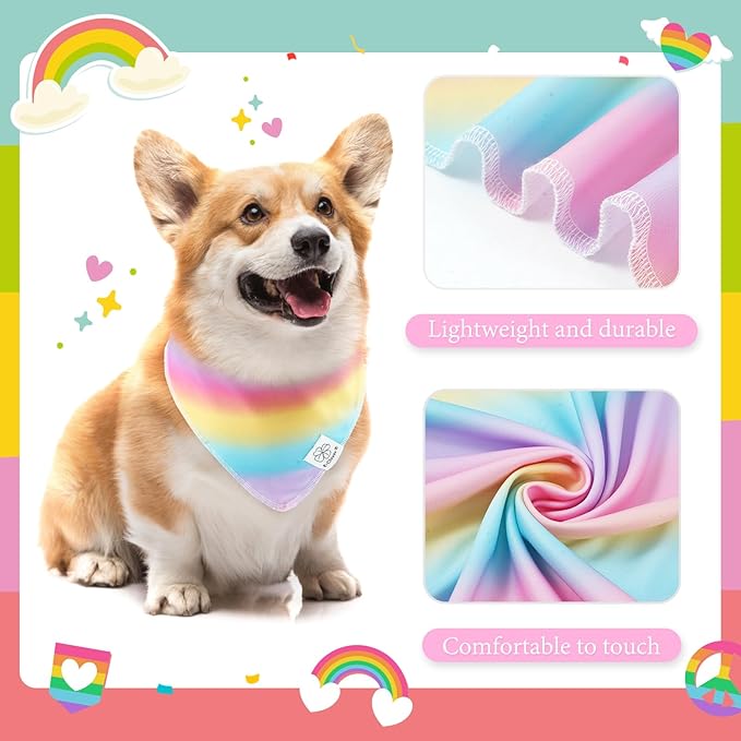 E-Clover Rainbow Dog Bandana & Matching Scrunchie Pink Purple Yellow Pet Dog Scarf Cute Dog Costumes Accessories for Small Dogs