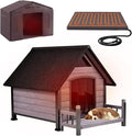 GUTINNEEN Heated Dog House for Outside Dog Kennel with Insulated Line and Heating Pad, Anti-Chewing Metal Frame Dog Shelter with Raise Floor and Waterproof Roof, Grey