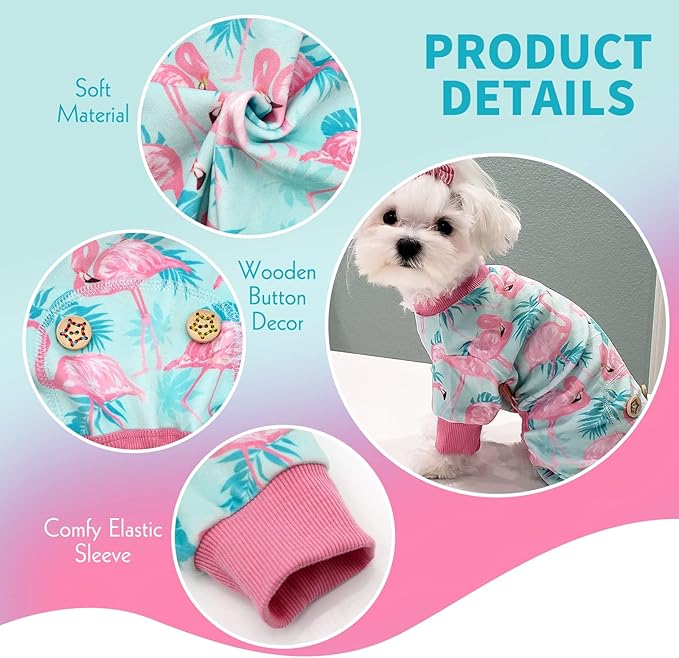 KYEESE Dog Pajamas Soft Dogs Clothes Pet Coat Velvet Dog Pajamas Small Sized Dogs Comfy Doggie Jammies Onesie Stretchy Doggie Pjs Pet Costume with Flamingo Pattern, Small