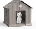 VIXZEN Dog House Outdoor, 31 Inches Weatherproof Resin Dog House Indoor Large with Air Vents & Elevated Floor, Doghouse Outdoor for Large Dogs, Easy Assembly, Versatile Storage Functionality, Grey