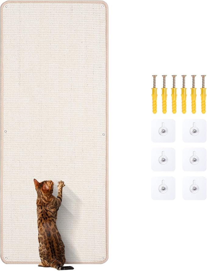 Natural Sisal Cat Scratcher Mat, Wall Scratcher Carpet, Cat Climbing Wall, Large Tall Scratching Post, Sofa Protector, Scratching Mat Pad for Indoor Cats (White, 39.3" Lx15.7 W, 1PC)