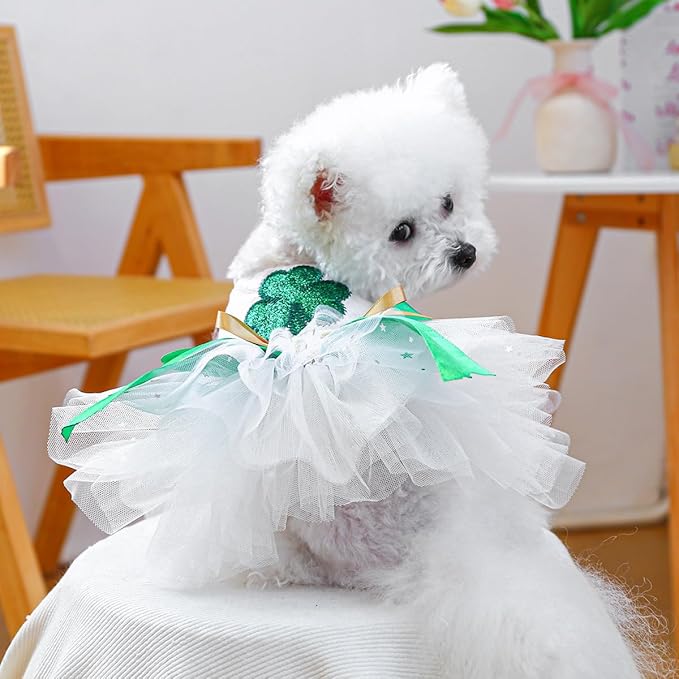 Furbabycare® Elegant Sweet St. Patrick's Day Puppy Dog Blingbling Princess Skirt Pet Dog Lace Cake Camisole Tutu Dress B-Green X-Small