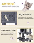 Cat Tree, 66.9" Large Cat Tower for Indoor Cats, Multi-Level Cat House with Condo, 8 Scratching Posts, Hammock, 4 Pom Poms, Dark Grey MS17018SG