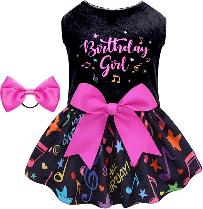 CuteBone Birthday Dog Dresses Velvet Holiday Small Dogs Clothes Onesie Pet Apparel Girl Puppy Skirt with Bow Hair Rope CVA50L-D