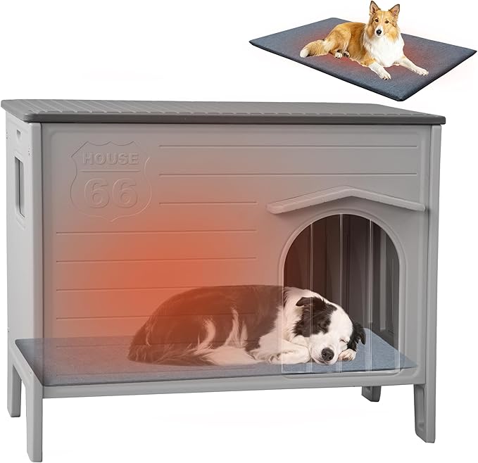Rockever Dog House Outdoor Indoor for Large Dogs, Insulated Dog House with Mat, Plastic Elevated Outdoor Dog House Waterproof Dog Kennel with Window, Clean Easily(L & Mat)