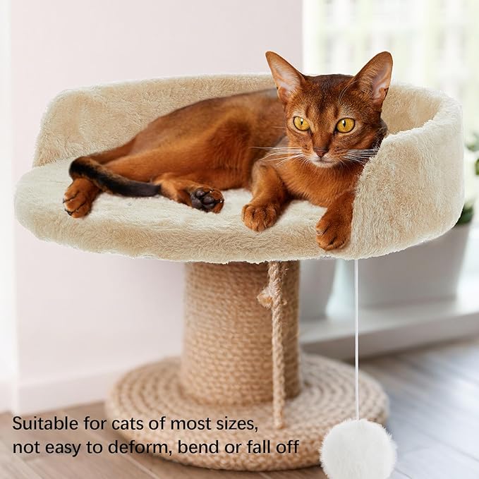 2 Pcs 13.39 Inches Semi Edged Cat Tree Replacement Parts Cat Tree Tower Accessories with Hanging Elastic Strings Pom Pom Toys for Platform Perch Shelves(Creamy White)