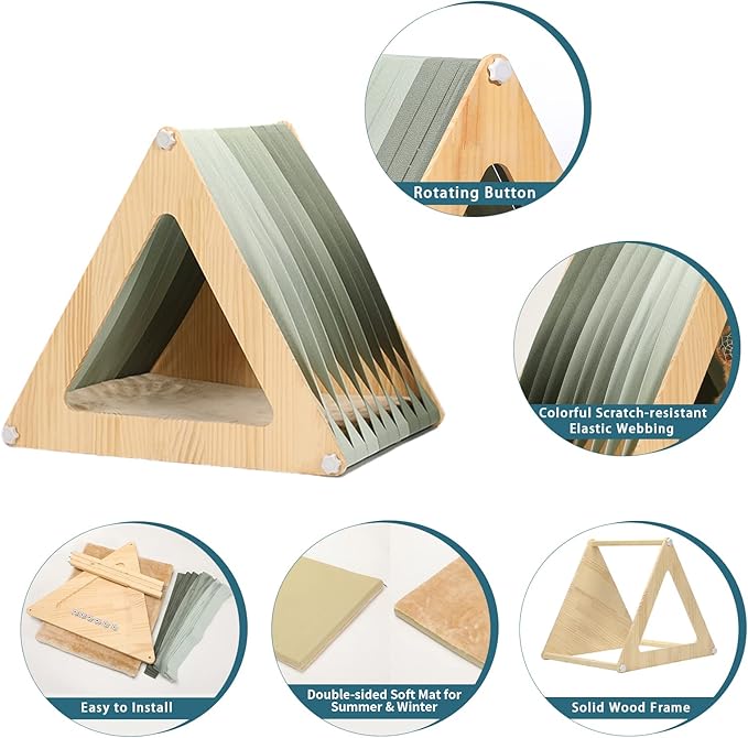 Petsfit Cat Houses for Indoor Cats,Modern Style Wood Cat House with Soft Mat,Portable&Easy Assembly(Triangle)