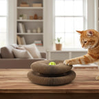 U-Shaped Accordion Cat Scratcher with Interactive Ball - Cute Cartoon Design, Scratch-Resistant, Pet-Safe for Feline Entertainment & Claw Care