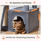 Taoqimiao Cat Tree for Indoor Cats, 55.1In Sturdy Cat Tower, Large Platform, Rotatable Round Condo with Large Scratch Board, Extended Cat House, Thickened Full-Sisal Scratching Post, Smoky Gray, F10G