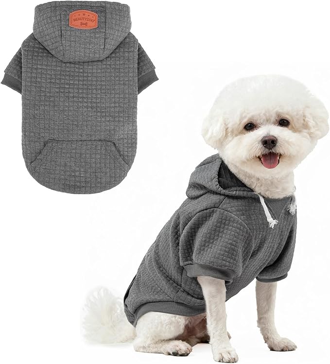 BEAUTYZOO Dog Hoodie with Leash Hole and Pocket,Dog Sweaters for Small Medium Large Dogs Boys Girls,Waffle-Like Laminated Cotton Warm Outfits for French Bulldogs, Pitbull, Winter Puppy Clothes Jacket