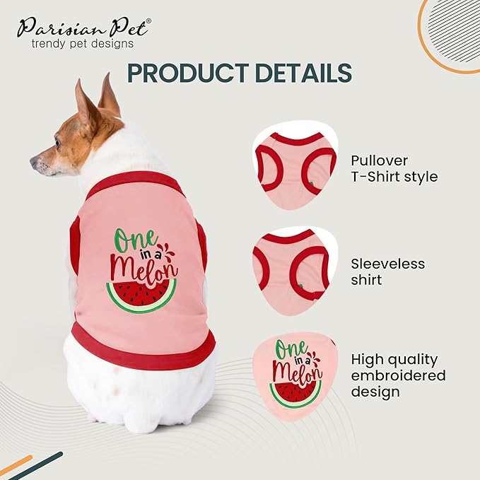 Parisian Pet Dog Shirt – 100% Cotton Shirts for Medium Dogs – Pullover Sleeveless Puppy Vest – Breathable Cute Watermelon Pet Apparel – Pink Summer Dog Clothes - Stretchy T Shirts for Dogs