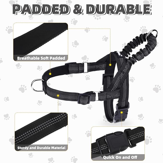 PUPTECK No Pull Dog Harness Small Sized Dog, Adjustable Reflective Pet Vest Harness with Bungee Handle, Escape Proof No Choke Harness for Small Dogs Walking Training, Black XS