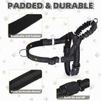 PUPTECK No Pull Dog Harness for Large Dogs, Adjustable Reflective Pet Vest Harness with Bungee Handle, Escape Proof No Choke Harness for Large Dogs Walking Training, Black L
