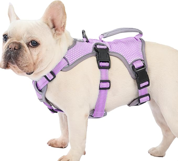 Huntboo Escape Proof Dog Harness, Escape Artist Harness, Reflective Dog Harness with Handle, Durable,Adjustable Vest for Small Medium Large Dogs Walking, Training, and Running Gear(Lavender Purple,M)