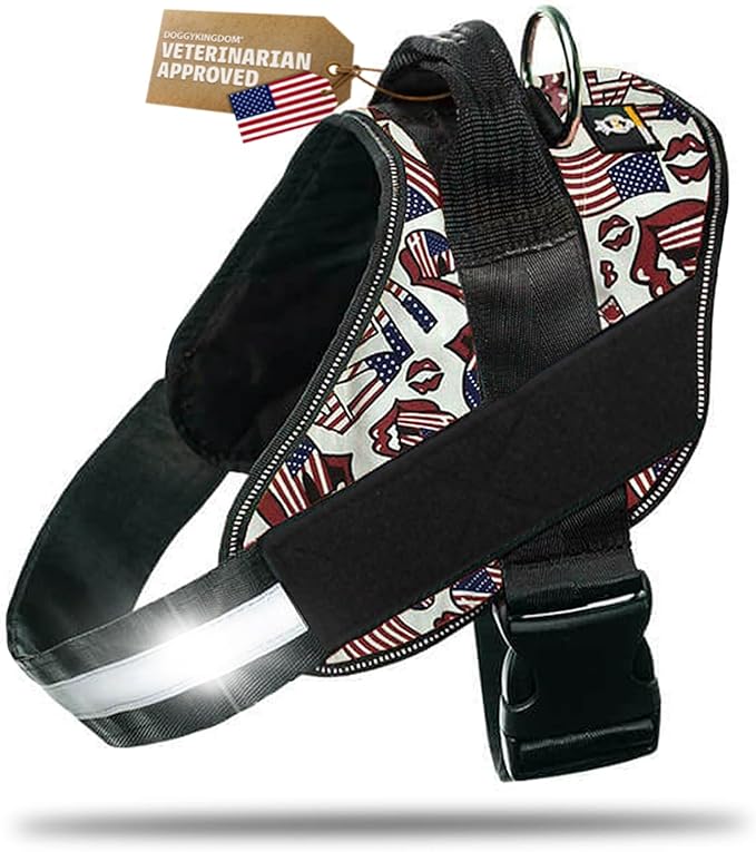Dog Harness with Patch Panels, No Choke, Reflective, Adjustable, Soft Padded Dog Vest Harness with Easy Control Handle for Large Dogs, USA, 2XL