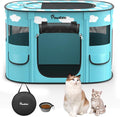Dog Playpen, Portable Pet Cat PlayPen, 600D Oxford Dog Kennel Tent Crate, Waterproof&Breathable, Indoor Outdoor Travel Camping for Medium/Large Breed with Carrying Case+Bowl(M), Blue + White Clouds