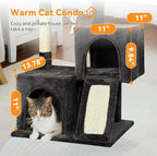 Cat Tree, 29.5 Inches Cat Tower with Dual Condos for Indoor Cats, Plush Cat House with Padded Perch, Scratching Ramp and Posts -Dark Gray