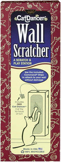 CAT DANCER Wall Mounted Cat Scratcher Pad with Command Strips for Adhesion, Vertical Cardboard Wall Scratcher for Cat Claws, Includes Free Cat Toy for Indoor Cats - 6.25"L x 1.75"W x 18"H