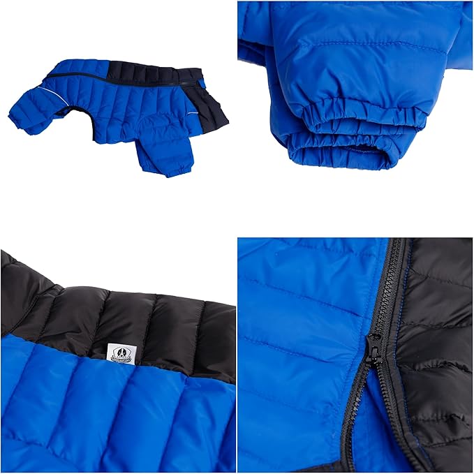 Lovelonglong Dog Coat - Warm Jacket, 4 Legs Covered Waterproof Windproof Reflective Dog Vest, Zippered Adjustable Outdoor Snow Jacket for Small to Large Dogs, Blue XL