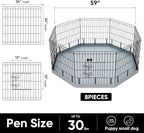 PJYuCien Dog Playpen with Bottom Pad - Metal Foldable Exercise Pen, 8 Panels 24" H x 24" W Indoor Outdoor Pet Fence Puppy Crate Kennel, Gray