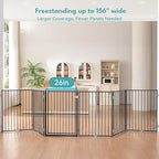 No Pawblems Free Standing Dog Gate with Door, 36'' Tall Foldable Dog Fence for Indoor & Outdoor, Up to 156 Inch Extra Wide Puppy Gate for Stairs, Hallways, Doorways, Deck, Yard (Black, 6 Panels)