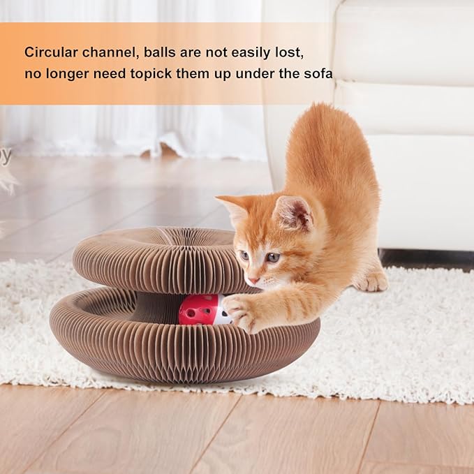 Foldable Cat Scratcher Toy (Cartoon) - Interactive Reversible Kitty Toy with Bell for Anxiety Relief & Exercise | Clearance - Limited Stock