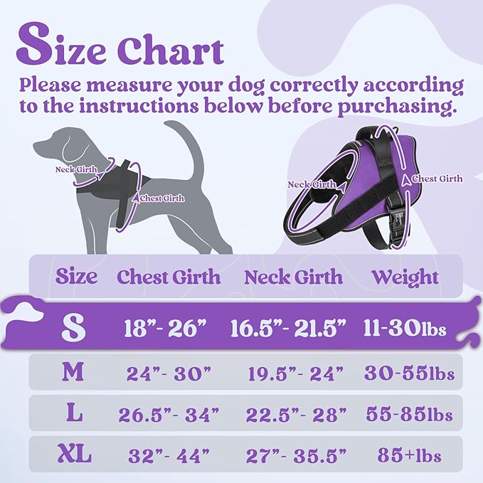 rabbitgoo Dog Harness Small Sized, No Pull No Choke Pet Vest, Easy Wearing with One Buckle, Reflective, Adjustable Pet Harness with Molle for Walking, Training, Purple, S