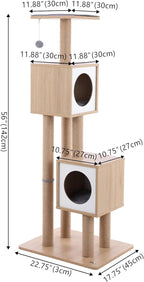CTR1011A Sawyer 56" 3-Tier Minimalist Jute Cat Tree Condo with Scratching Posts, and Fuzzy Toy, Brown/White