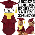 5 Pcs Dog Graduation Costume Set Include 2026 Pet Graduation Gown with Stole Puppy Grad Cap Lensless Glasses DIY Letter Stickers for Dogs Cats Holiday Costume Accessory(Maroon Yellow,S)