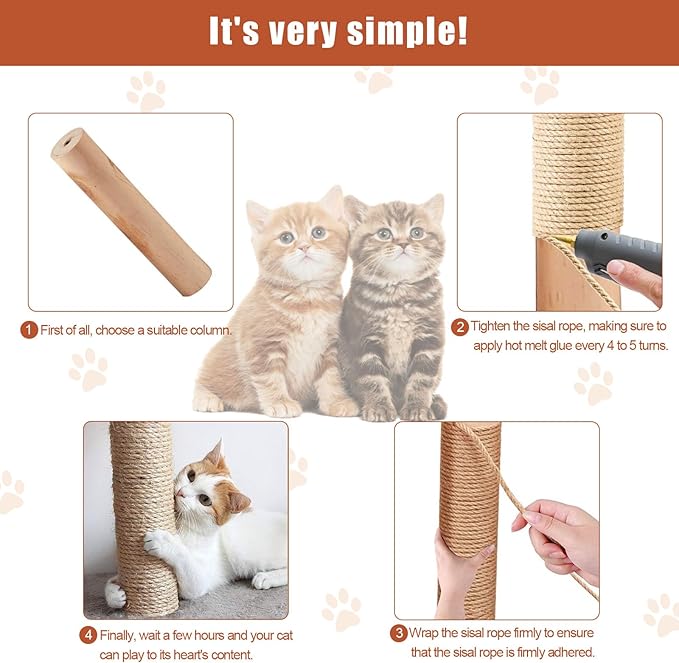 98FT/30M Natural Sisal Rope for Cat Scratching Posts, 6mm Thick Jute Hemp Cat Rope for Cat Tree Replacement, Cat Scratch Post Repair, DIY Projects, and Furniture Wrapping