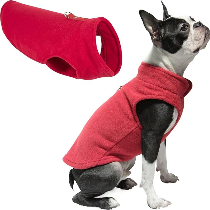 Gooby Fleece Vest Dog Sweater - Red, Small - Warm Pullover Fleece Dog Jacket with O-Ring Leash for Small to Medium Dogs