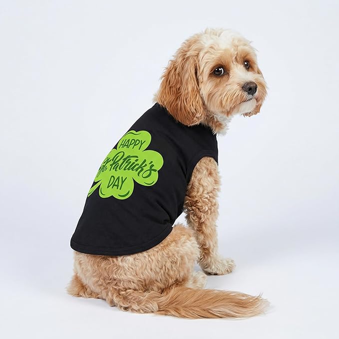 Fitwarm Happy St. Patrick's Day Dog Clothes, Summer Pet Cat Outfit for Small Dogs & Cats - Breathable Cotton T-Shirt, Black & Green, Small