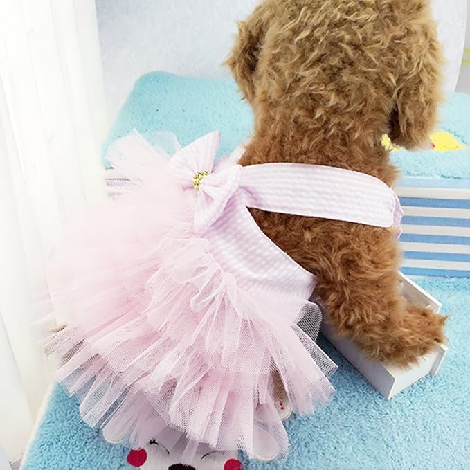 Dog Dresses, Fashion Pet Dog Clothes, Striped Mesh Puppy Dogs Princess Dresses (Pink, Small)