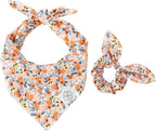 E-Clover Dog Bandanas & Matching Scrunchie Set Cute Flower Dog Scarf Bibs Girl Pet Bandana with Bow Tie for Medium Large Dogs Owner Mom Spring