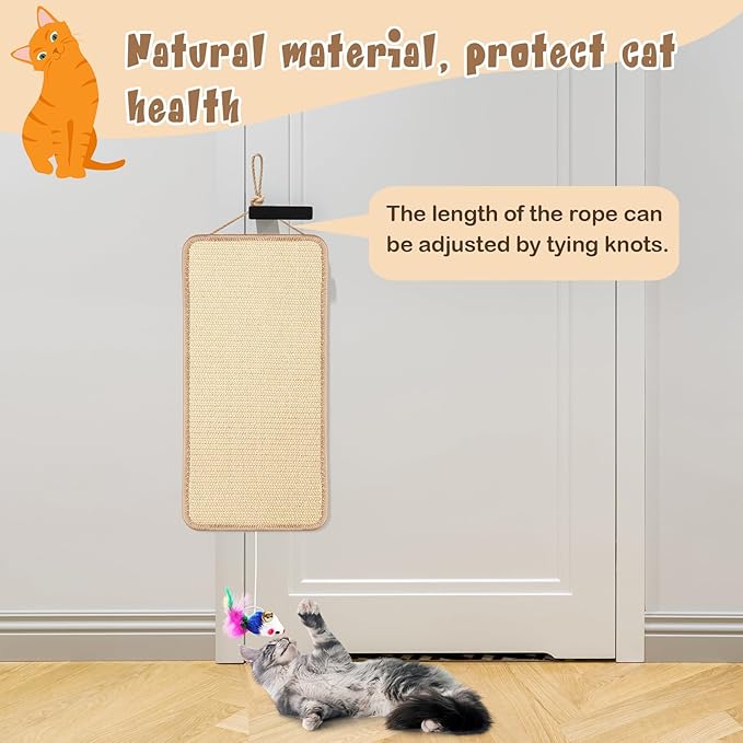 2 Pack Cat Door Toy 7.87"x19.69" Sisal Door Cat Scratching Mat with a Mouse Play Toys Double Use Hanging Scratcher Wall Floor Mount Kitty Scratching Pad for Indoor Kitten with Hemp Rope