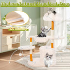 Cute Cat Tree Tower for Indoor Cats Adult, Wood Flower Cat Trees with Cat Hammock, Modern Cat Tree Tower with Scratching Post, Aesthetic Luxury Cats Condo for Cats Kitten(Alpine White)