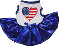 Petitebella USA Heart Puppy Dog Dress (White/Bling Blue, Large)