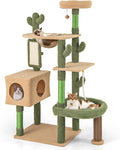 PETSITE 59 inch Cactus Cat Tree Tower, Multi-Level Cat Tower with Sisal Scratching Posts, Board and Rope, Cat Condo, Capsule Bed, Hanging Ball and Self Groomer, Cute Cat Tree for Indoor Cats
