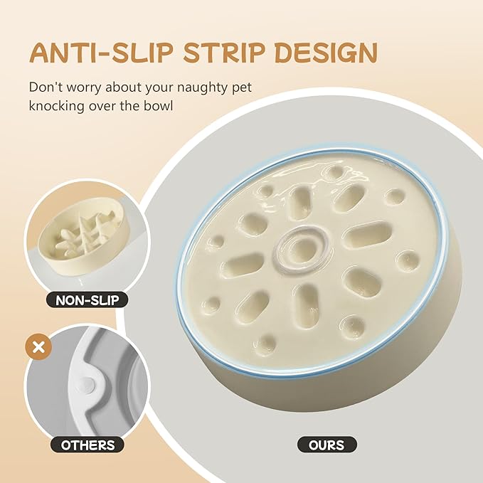 Ceramic 0.9 Cup Raised Slow Feeder Dog Bowl Set, Elevated 6.1inch Slow Dish and 6.1inch Water Bowl with Wooden Stand for Small Dogs (2 x Light Yellow+ Stand)