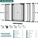 Cumbor 30.4-56.8" Extra Wide Baby Gate for Stairs, Dual Lock & Self-Closing Dog Gate Indoor, Easy Install Pet Gate for Doorways & Wide Openings, Easy Walk Thru Safety Proofing for Babies & Pets, Black