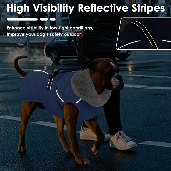 Dog Coat, Waterproof Dog Winter Jacket with Adjustable Buckle, Reflective Turtleneck Pet Snow Vest Warm Fleece Sweater for Small Medium Large Dogs - Blue, XL