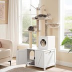 HOOBRO Cat Tree Tower with Litter Box Enclosure for Indoor, Wooden Cat Condo with Scratching Posts, Litter Box Furniture Hidden, All-in-One Cat House, White WT15MZ03