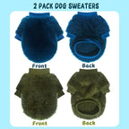 2 Pieces Fleece Dog Sweaters for Small Dogs Boy Cute Warm Small Dog Clothes Male Puppy Chihuahua Cat, Blue, Dark Green, XXS