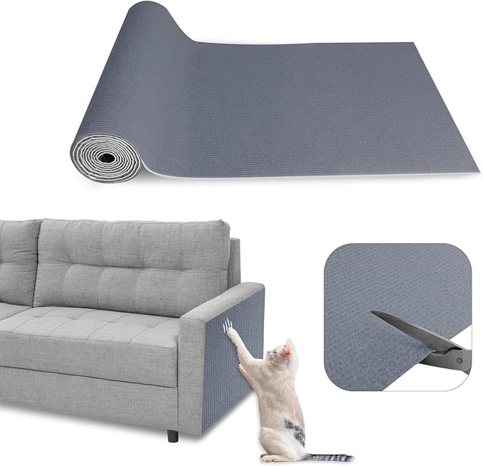 Eunice Cat Scratching Mat, Self-Adhesive Cat Scratch Carpet, Trimmable Replacement Carpet Pad for Tree Wall Cat Scratching Post DIY Couch Protector (Light Gray, 15.8'' x 158'')