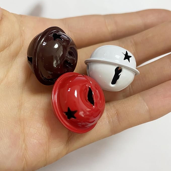 Pack of 51 Small Bells for Crafts, 1 Inch Jingle Bells Little Bells for Crafting Dog Training Doorbell Cat Collar Christmas Tree Wedding Decorations (Red White Brown)