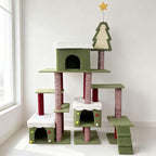 Christmas Cat Tree, 74" Tall Multi-Level Cat Proof Tower with Cat Condos, Top Perches, Sisal Scratching Posts and Board, Kittens Play Activity Center for Indoor Cats, Red/Green (74")