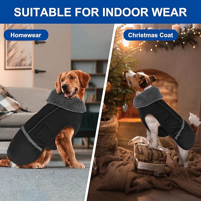 Doglay Dog Coat, Waterproof Dog Jacket Pet Winter Coat for Cold Weather with Thicken Furry Collar, Reflective Puppy Winter Jacket Warm Fleece Lining for Small Medium Large Pets