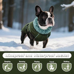DENTRUN Winter Warm Dog Coat Reflective Jacket with Turtleneck for Cold Weather, Adjustable Buckle Windproof Water Repellent, Thick Snowsuit Fleece Vest for Small, Medium, Large Dogs, Green, XL