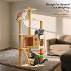 Large Cat Tree,120 Tall Wooden Cat Tower with Spacious Cave,Transparent Space Capsule,8 Fully Scratching Posts and Natural Wood Posts, Kitty Condo with Multi-Layer Platform
